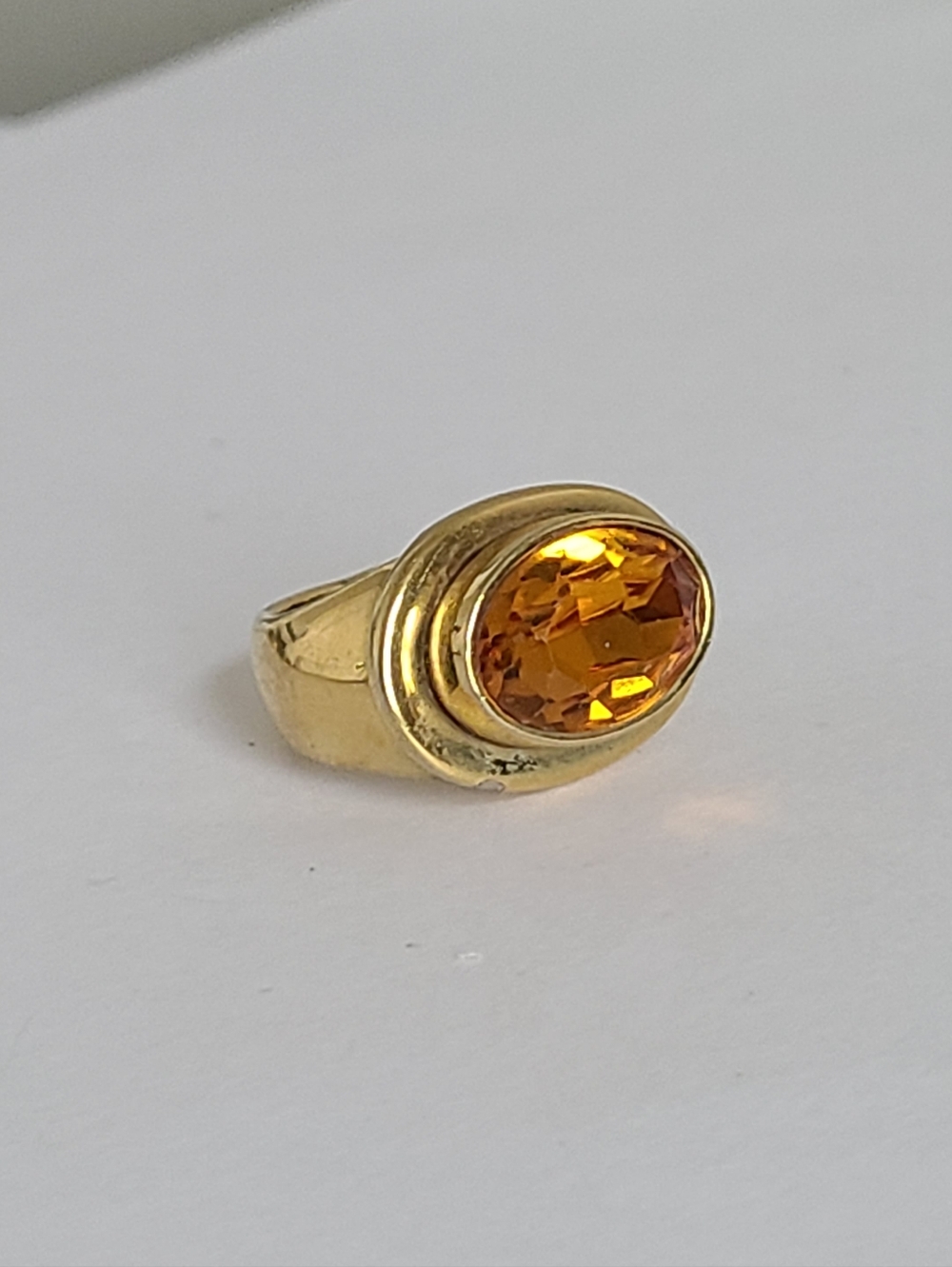Vintage Mid Century Chunky Gold Plated Citrine Oval Cocktail Statement Ring